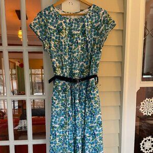 eshakti Floral print pleat neck crepe dress